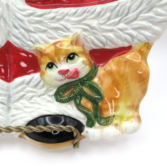 Fitz & Floyd Classics Santa Platter with Cat Ceramic Christmas Cookie Plate Tray - Picture 4 of 10